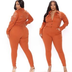 Fashion nova curve Dana distressed denim jumpsuit plus size